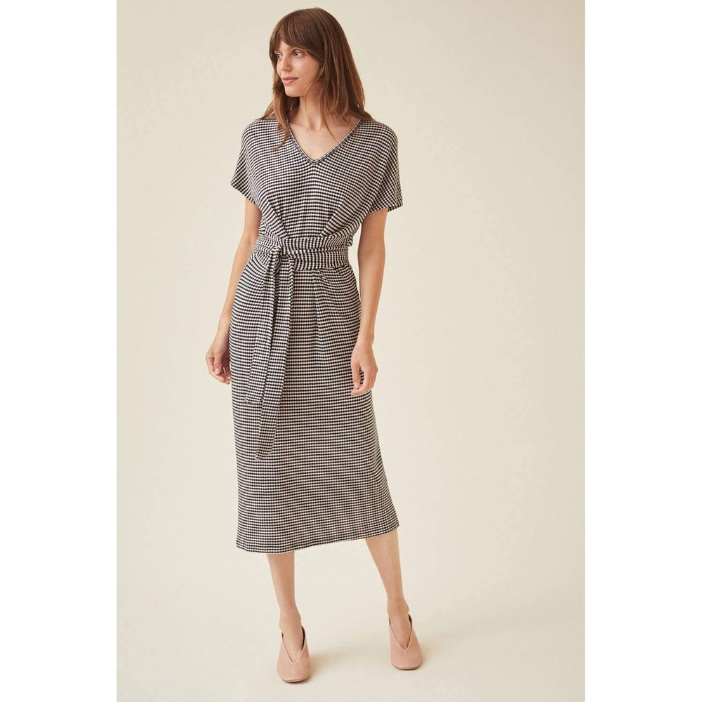 Amour Vert Navy & Gray Knit Wrap Tie Midi Dress Sustainable | Size S - Picture 2 of 10